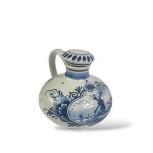 Delft Holland Vintage Hand Painted Blue White Windmills Zenith Carafe Dutch BOLS